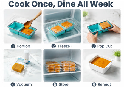2 Cup Silicone Freezer Trays with Lid, Meal Prep Containers-2-Pack Food Grade Silicone, BPA-free, Food Freezer Mold for Soup, Stew, Sauce, Leftovers, Reinforced Alloy Frame, Dishwasher Safe