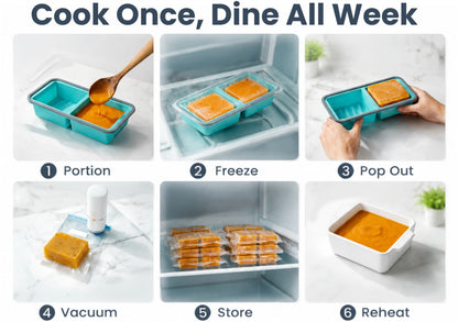 Silicone Freezer Trays with Lids, 0.6, 1, 1.4 & 2 Cup, 4-Pack Food Grade Silicone, BPA-Free, 4 Size Portion Trays with Reinforced Alloy Frame, Stackable & Dishwasher Safe