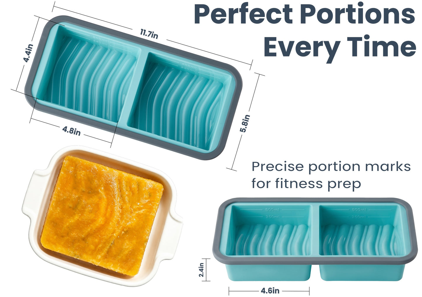2 Cup Silicone Freezer Trays with Lid, Meal Prep Containers-2-Pack Food Grade Silicone, BPA-free, Food Freezer Mold for Soup, Stew, Sauce, Leftovers, Reinforced Alloy Frame, Dishwasher Safe