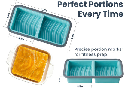 2 Cup Silicone Freezer Trays with Lid, Meal Prep Containers-2-Pack Food Grade Silicone, BPA-free, Food Freezer Mold for Soup, Stew, Sauce, Leftovers, Reinforced Alloy Frame, Dishwasher Safe