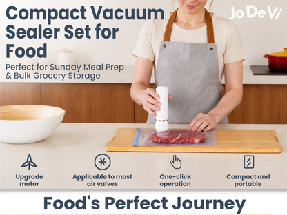 Compact Handheld Vacuum Sealer for Food with 30 Reusable Bags Lightweight 7oz, 6.2in portable size, 45 min runtime, Works with vacuum bags containers and jars, for leftovers produce meat