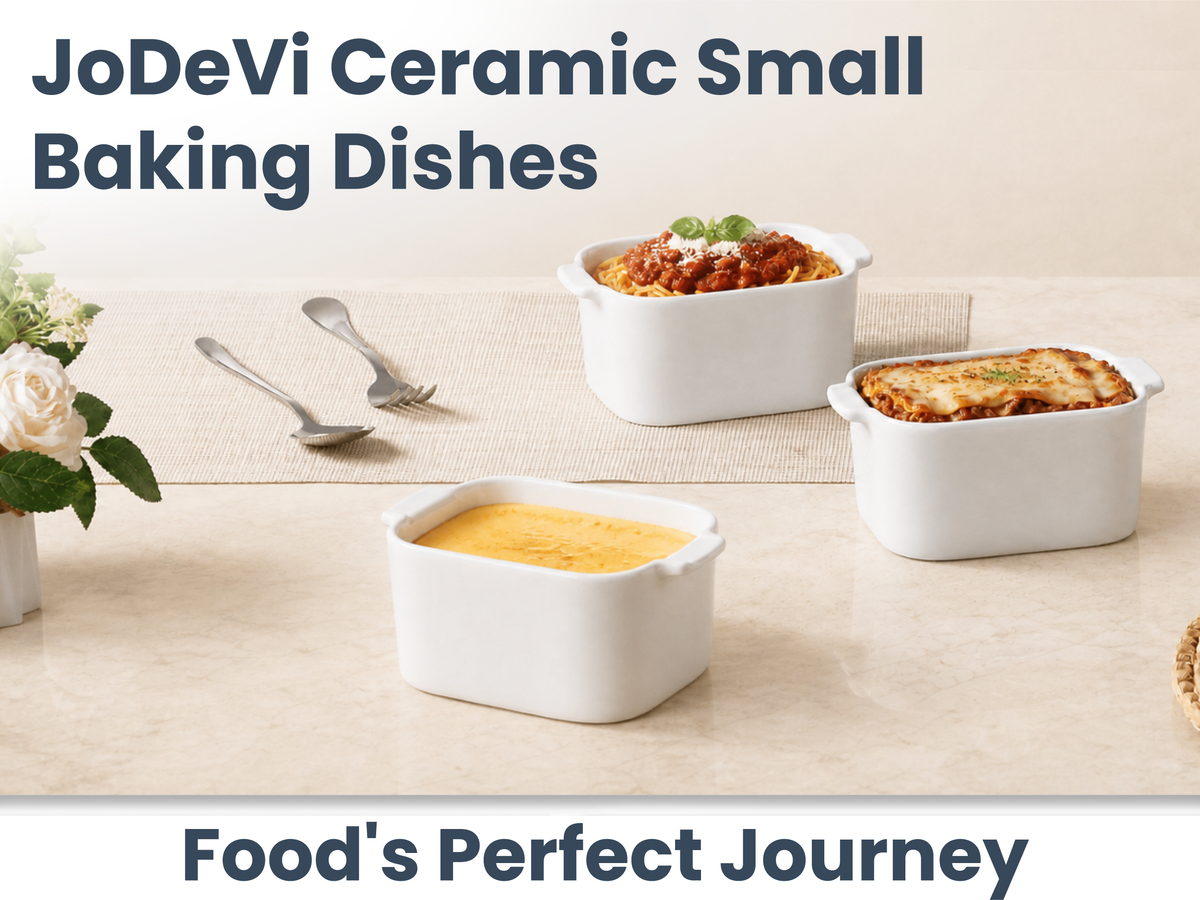 6'' x 5'' Small Baking Dishes, Set of 4 Mini Ceramic Baking Pans | Fits JoDeVi & most 2-cup freezer tray portions, Lead-free ceramic, Meal prep friendly, Oven microwave air fryer safe