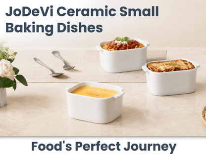 6'' x 5'' Small Baking Dishes, Set of 4 Mini Ceramic Baking Pans | Fits JoDeVi & most 2-cup freezer tray portions, Lead-free ceramic, Meal prep friendly, Oven microwave air fryer safe