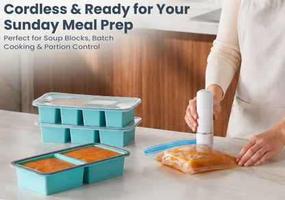 Compact Handheld Vacuum Sealer for Food with 30 Reusable Bags Lightweight 7oz, 6.2in portable size, 45 min runtime, Works with vacuum bags containers and jars, for leftovers produce meat