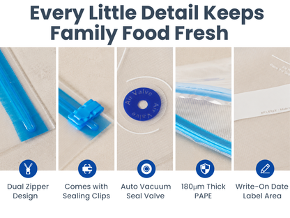 Compact Handheld Vacuum Sealer for Food with 30 Reusable Bags Lightweight 7oz, 6.2in portable size, 45 min runtime, Works with vacuum bags containers and jars, for leftovers produce meat