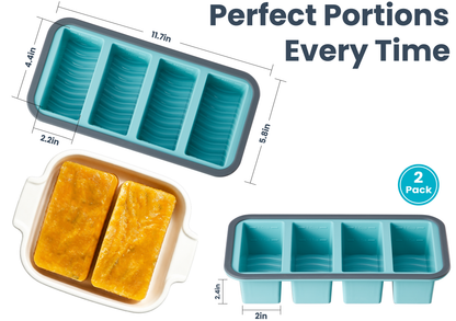 2 Cup Silicone Freezer Trays with Lid, Meal Prep Containers-2-Pack Food Grade Silicone, BPA-free, Food Freezer Mold for Soup, Stew, Sauce, Leftovers, Reinforced Alloy Frame, Dishwasher Safe