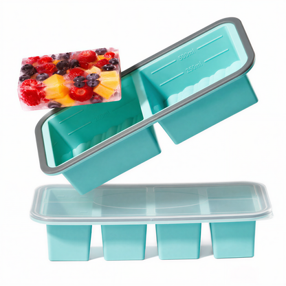 Silicone Freezer Trays with Lids, 0.6, 1, 1.4 & 2 Cup, 4-Pack Food Grade Silicone, BPA-Free, 4 Size Portion Trays with Reinforced Alloy Frame, Stackable & Dishwasher Safe