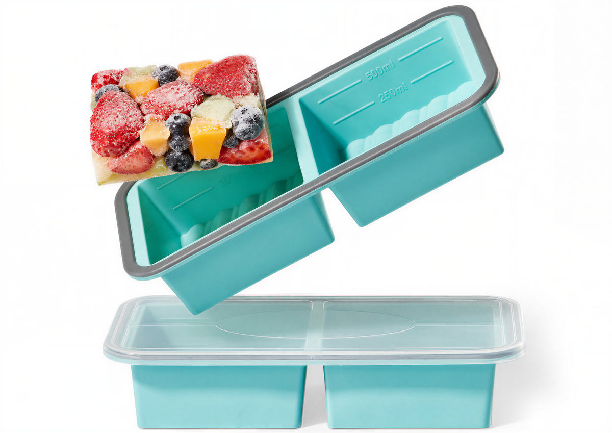 2 Cup Silicone Freezer Trays with Lid, Meal Prep Containers-2-Pack Food Grade Silicone, BPA-free, Food Freezer Mold for Soup, Stew, Sauce, Leftovers, Reinforced Alloy Frame, Dishwasher Safe