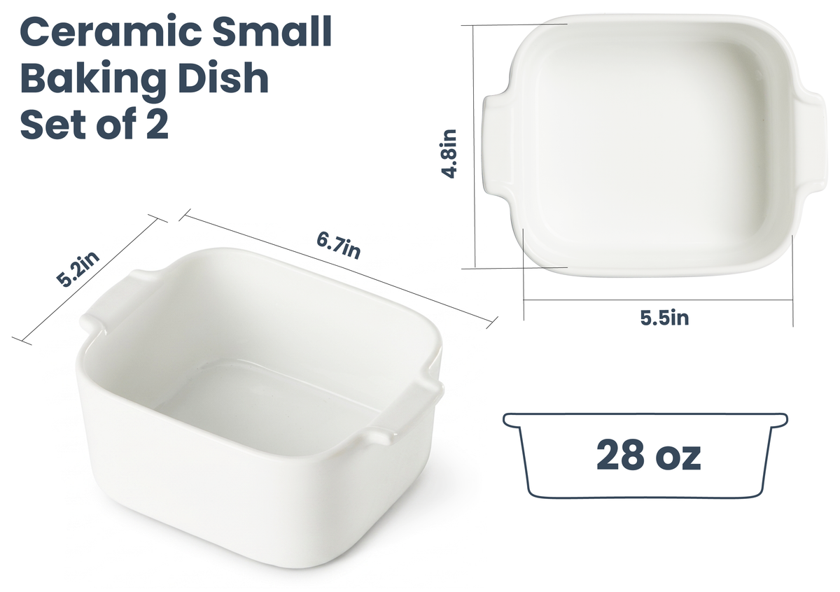 6'' x 5'' Small Baking Dishes, Set of 4 Mini Ceramic Baking Pans | Fits JoDeVi & most 2-cup freezer tray portions, Lead-free ceramic, Meal prep friendly, Oven microwave air fryer safe