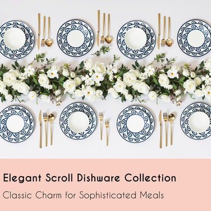 12-Piece Dinnerware Set for 4, Stoneware Kitchen Plates & Bowls Set, Coastal Dinnerware Sets, Microwave & Dishwasher Safe Scratch Resistant, Vintage Dishware Set for Everyday Use & Family Meals