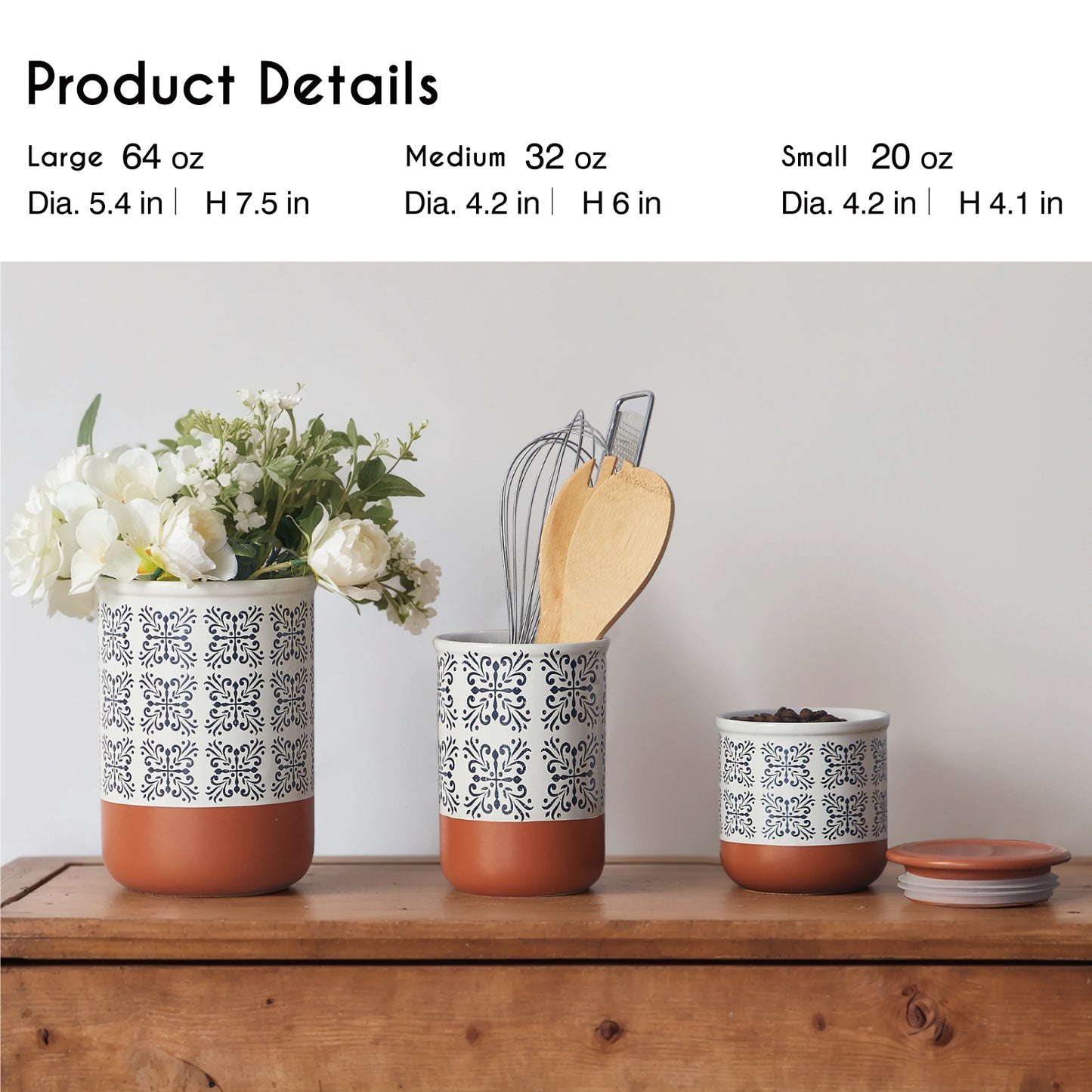 Canisters Sets for Kitchen Counter Ceramic Food Storage Jars with Airtight Lids, Sugar and Flour Containers Set of 3 - for Coffee, Tea, Spice - Stylish Countertop Décor