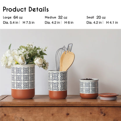 Canisters Sets for Kitchen Counter Ceramic Food Storage Jars with Airtight Lids, Sugar and Flour Containers Set of 3 - for Coffee, Tea, Spice - Stylish Countertop Décor