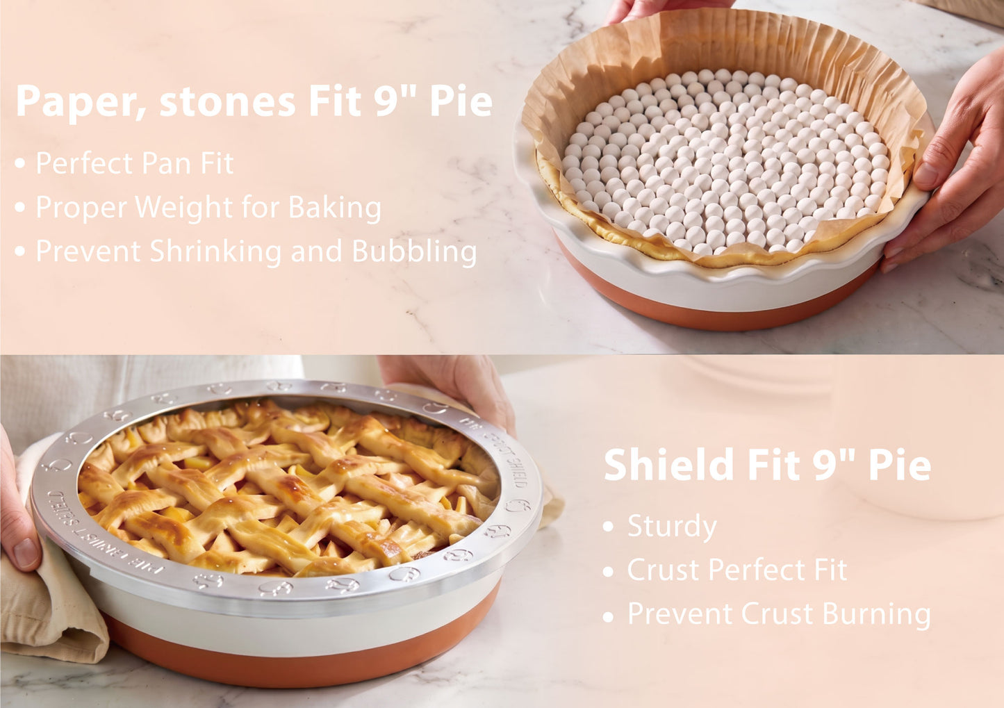 9 Inch Ceramic Pie Dish 9-Piece Baking Set Complete Pie Making Tools, Prevents Crust Bubbling & Shrinking, Ideal Baker Gift, Perfect for Apple Pie, Quiche & Pot Pie