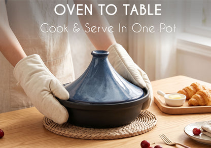JoDeVi 2.4 QT Moroccan Tagine Pot, Enameled Cast‑Iron Base, Induction & Oven‑Safe, Even‑Heat Cooking, Blue