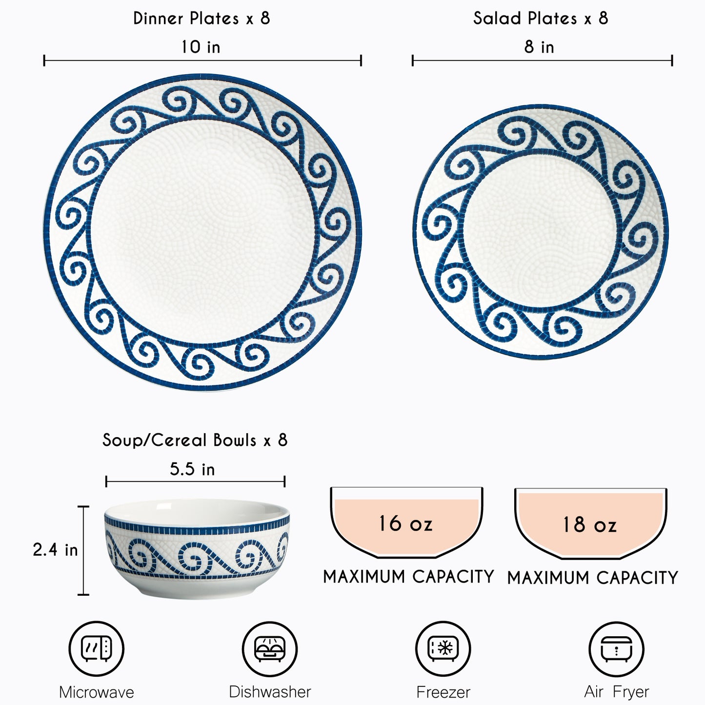 12-Piece Dinnerware Set for 4, Stoneware Kitchen Plates & Bowls Set, Coastal Dinnerware Sets, Microwave & Dishwasher Safe Scratch Resistant, Vintage Dishware Set for Everyday Use & Family Meals