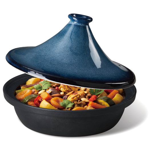 JoDeVi 2.4 QT Moroccan Tagine Pot, Enameled Cast‑Iron Base, Induction & Oven‑Safe, Even‑Heat Cooking, Blue