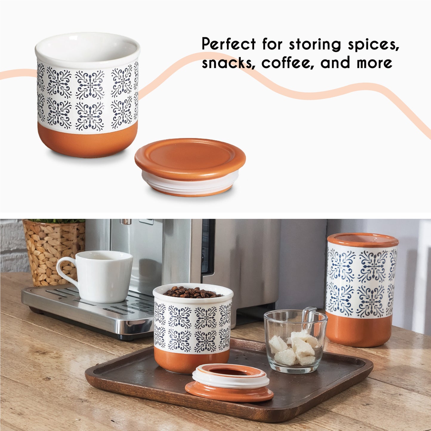 Canisters Sets for Kitchen Counter Ceramic Food Storage Jars with Airtight Lids, Sugar and Flour Containers Set of 3 - for Coffee, Tea, Spice - Stylish Countertop Décor