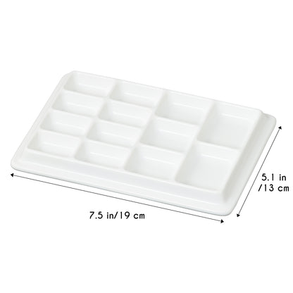 JODEVI Rectangular Ceramic Paint Palette with Lid, 14-Well PorcelainWatercolor Mixing Tray for Acrylic, Oil & Gouache, Large Artist WatercolorPalette with Plastic Cover