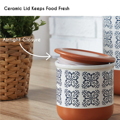 Canisters Sets for Kitchen Counter Ceramic Food Storage Jars with Airtight Lids, Sugar and Flour Containers Set of 3 - for Coffee, Tea, Spice - Stylish Countertop Décor