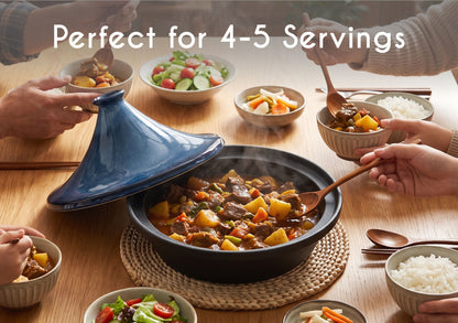 JoDeVi 2.4 QT Moroccan Tagine Pot, Enameled Cast‑Iron Base, Induction & Oven‑Safe, Even‑Heat Cooking, Blue