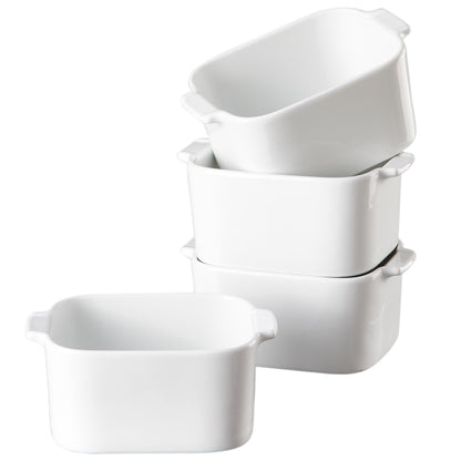 6'' x 5'' Small Baking Dishes, Set of 4 Mini Ceramic Baking Pans | Fits JoDeVi & most 2-cup freezer tray portions, Lead-free ceramic, Meal prep friendly, Oven microwave air fryer safe