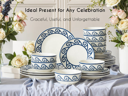 12-Piece Dinnerware Set for 4, Stoneware Kitchen Plates & Bowls Set, Coastal Dinnerware Sets, Microwave & Dishwasher Safe Scratch Resistant, Vintage Dishware Set for Everyday Use & Family Meals