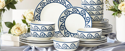 12-Piece Dinnerware Set for 4, Stoneware Kitchen Plates & Bowls Set, Coastal Dinnerware Sets, Microwave & Dishwasher Safe Scratch Resistant, Vintage Dishware Set for Everyday Use & Family Meals