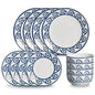 12-Piece Dinnerware Set for 4, Stoneware Kitchen Plates & Bowls Set, Coastal Dinnerware Sets, Microwave & Dishwasher Safe Scratch Resistant, Vintage Dishware Set for Everyday Use & Family Meals