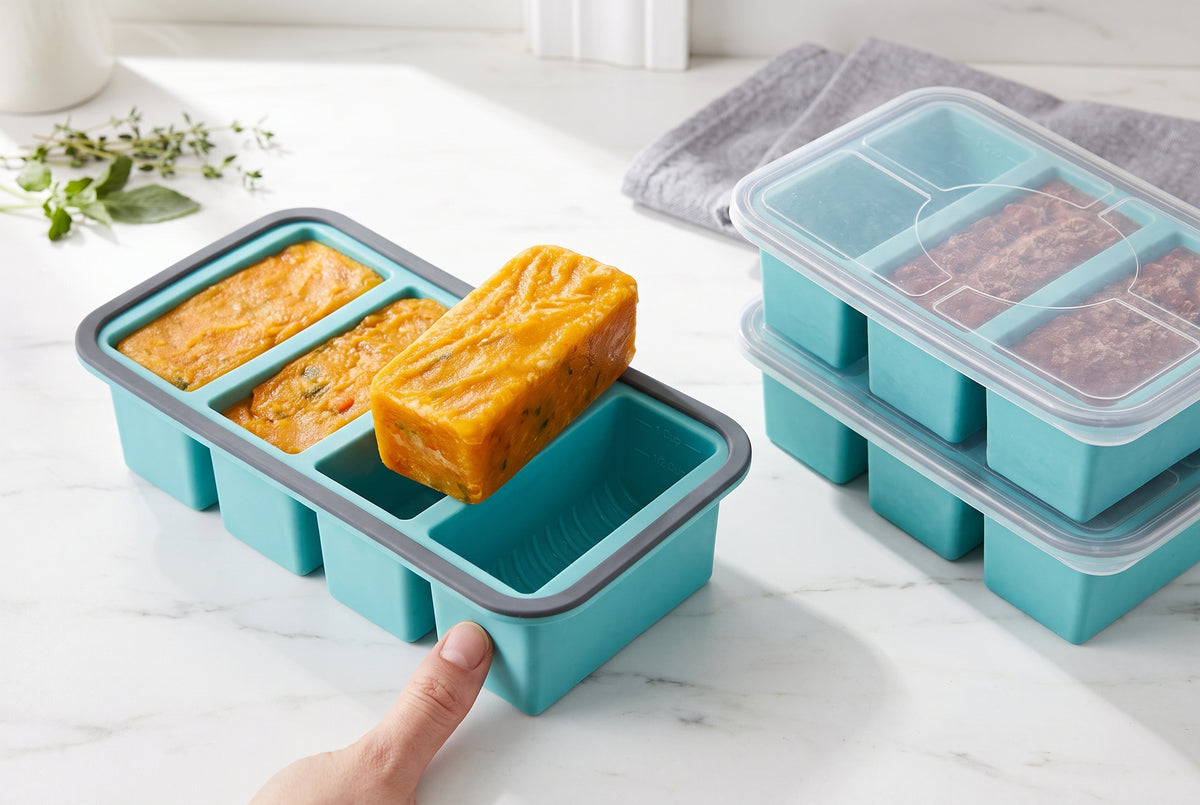2 Cup Silicone Freezer Trays with Lid, Meal Prep Containers-2-Pack Food Grade Silicone, BPA-free, Food Freezer Mold for Soup, Stew, Sauce, Leftovers, Reinforced Alloy Frame, Dishwasher Safe
