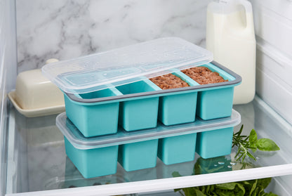 2 Cup Silicone Freezer Trays with Lid, Meal Prep Containers-2-Pack Food Grade Silicone, BPA-free, Food Freezer Mold for Soup, Stew, Sauce, Leftovers, Reinforced Alloy Frame, Dishwasher Safe