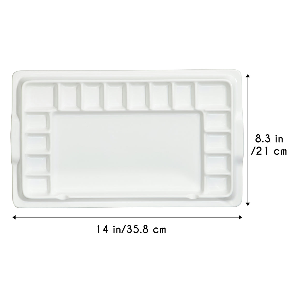 JODEVI Rectangular Ceramic Paint Palette with Lid, 14-Well PorcelainWatercolor Mixing Tray for Acrylic, Oil & Gouache, Large Artist WatercolorPalette with Plastic Cover