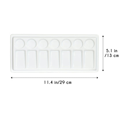 JODEVI Rectangular Ceramic Paint Palette with Lid, 14-Well PorcelainWatercolor Mixing Tray for Acrylic, Oil & Gouache, Large Artist WatercolorPalette with Plastic Cover