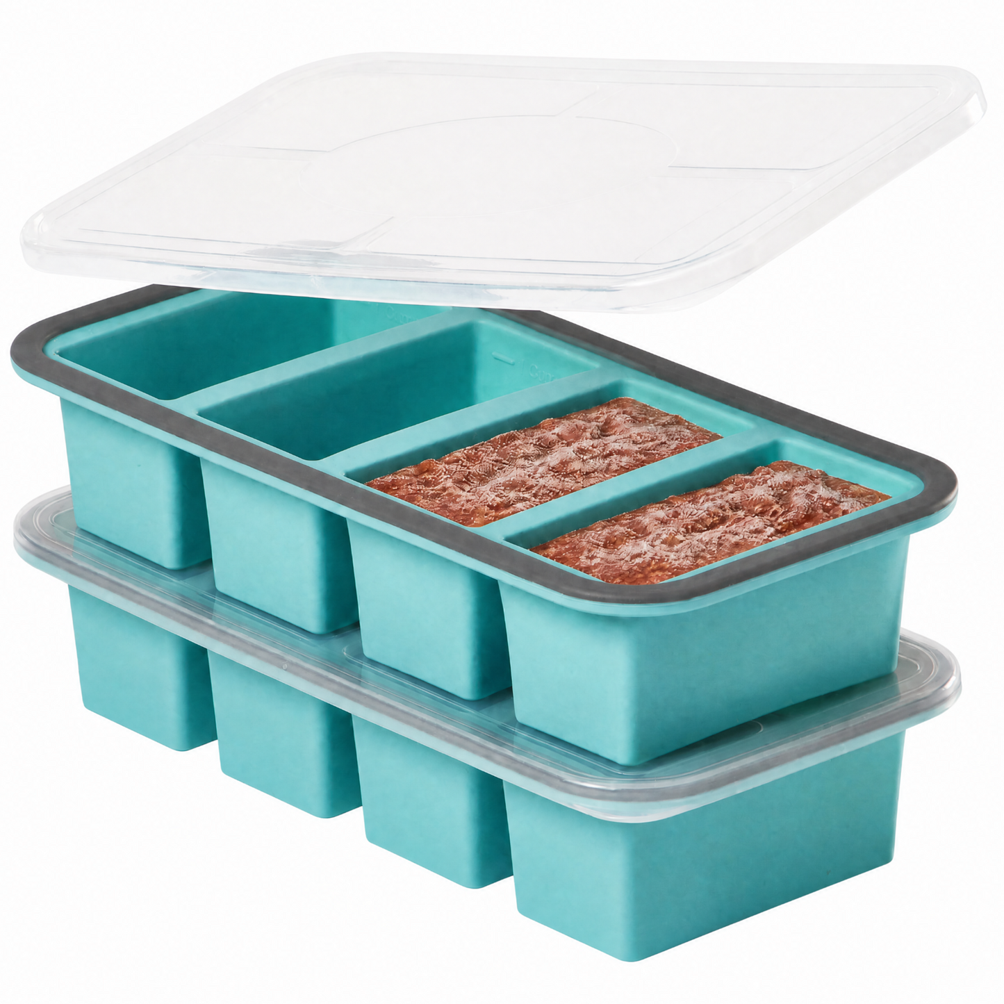 2 Cup Silicone Freezer Trays with Lid, Meal Prep Containers-2-Pack Food Grade Silicone, BPA-free, Food Freezer Mold for Soup, Stew, Sauce, Leftovers, Reinforced Alloy Frame, Dishwasher Safe